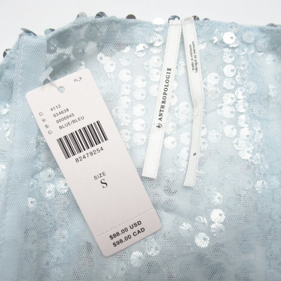By Anthropologie Sequin Halter Tank Light Blue Silver - Small - Picture 12 of 12